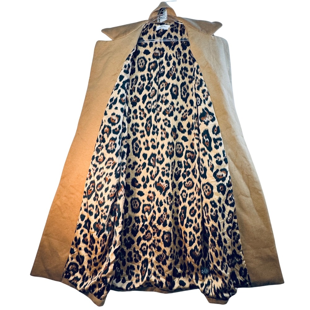 Katie Sturino x Stitch Fix Camel Wrap Coat Leopard Lined Belted Long Jacket XL - Picture 8 of 10